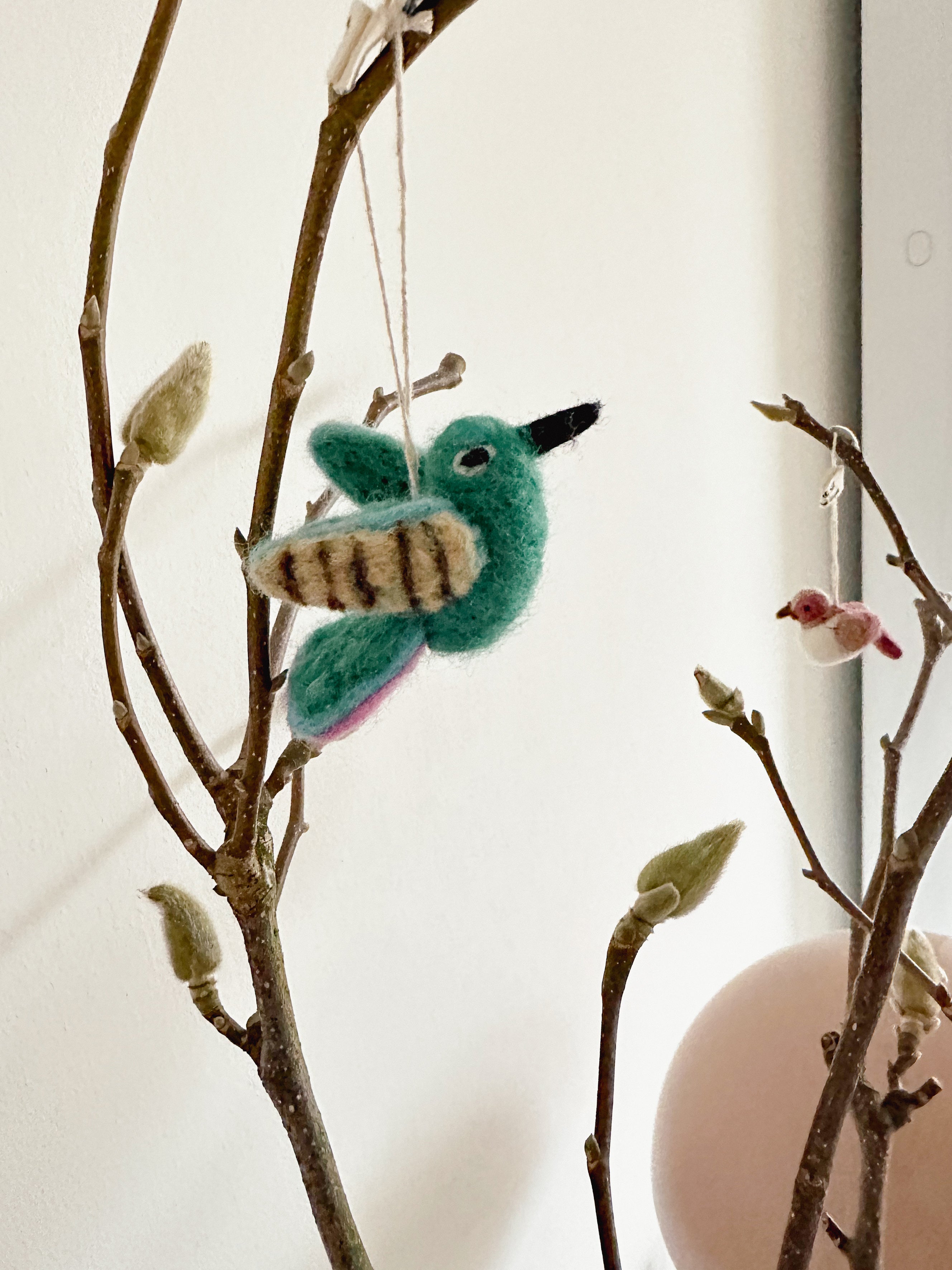 Vogel/ Filz Kolibri Türkis/ Green - 7 cm