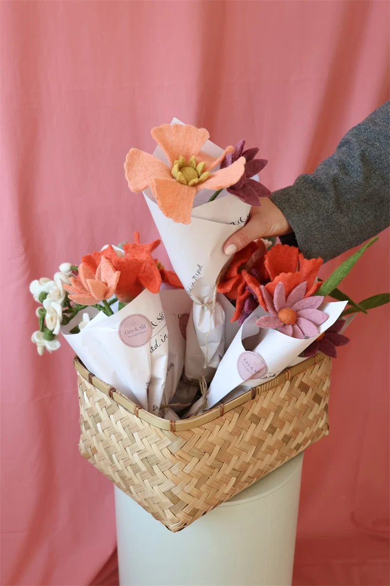 Mohnblume handmade - Filzblüte/ Blume aus Filz - Coral