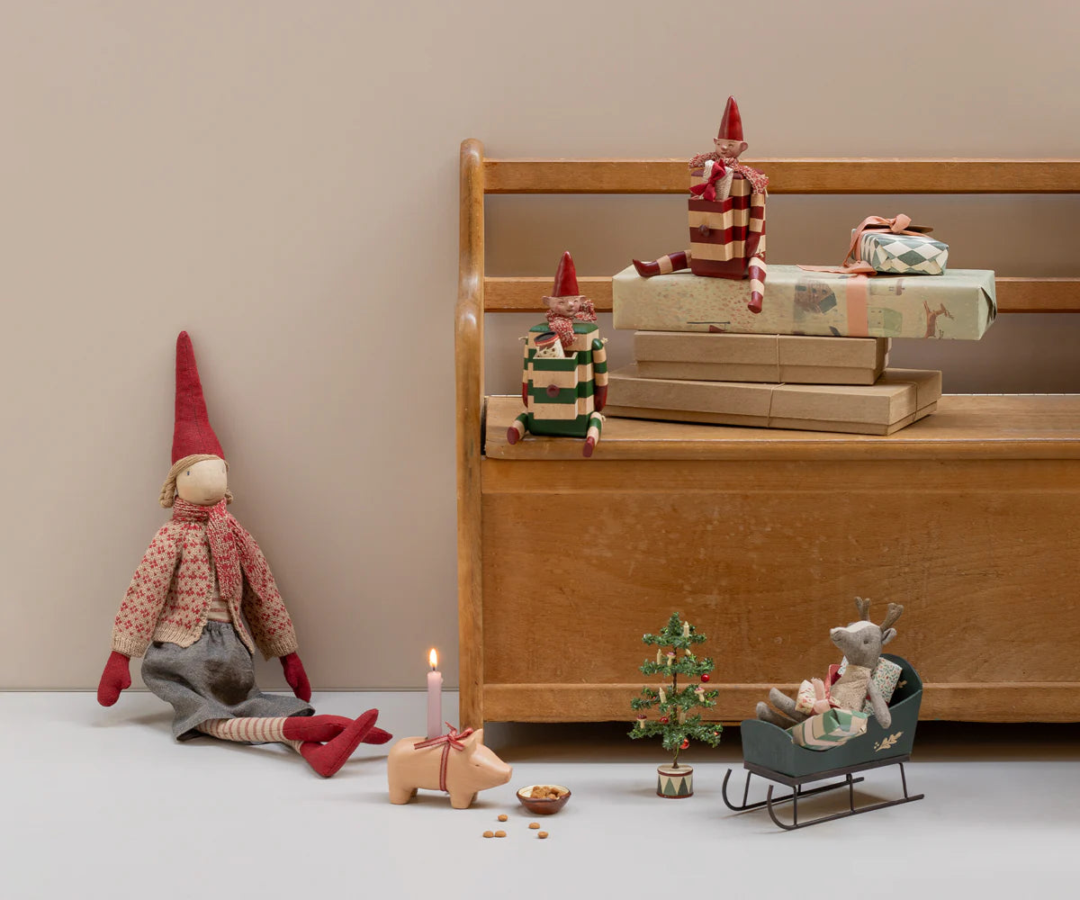 Kerzenschwein/ Holzschwein für dünne Stabkerzen, klein - rosa