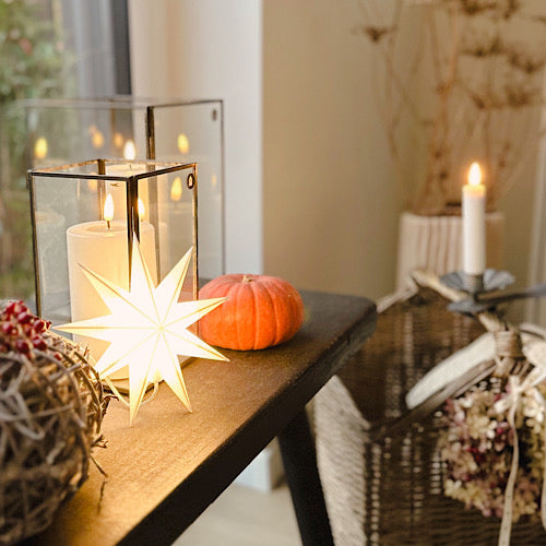 LED Leuchtstern/ Fensterstern 9 Zacken, weiß  Ø 15 cm mit Batteriefach und Timer