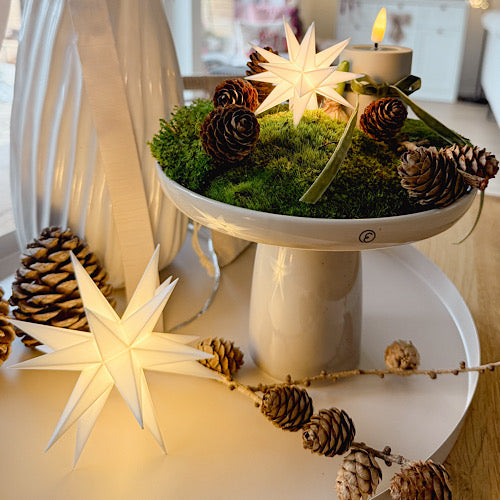 LED Leuchtstern/ Mini-Stern 18 Zacken, für Indoor weiß  Ø 12cm mit Batteriefach und Timer