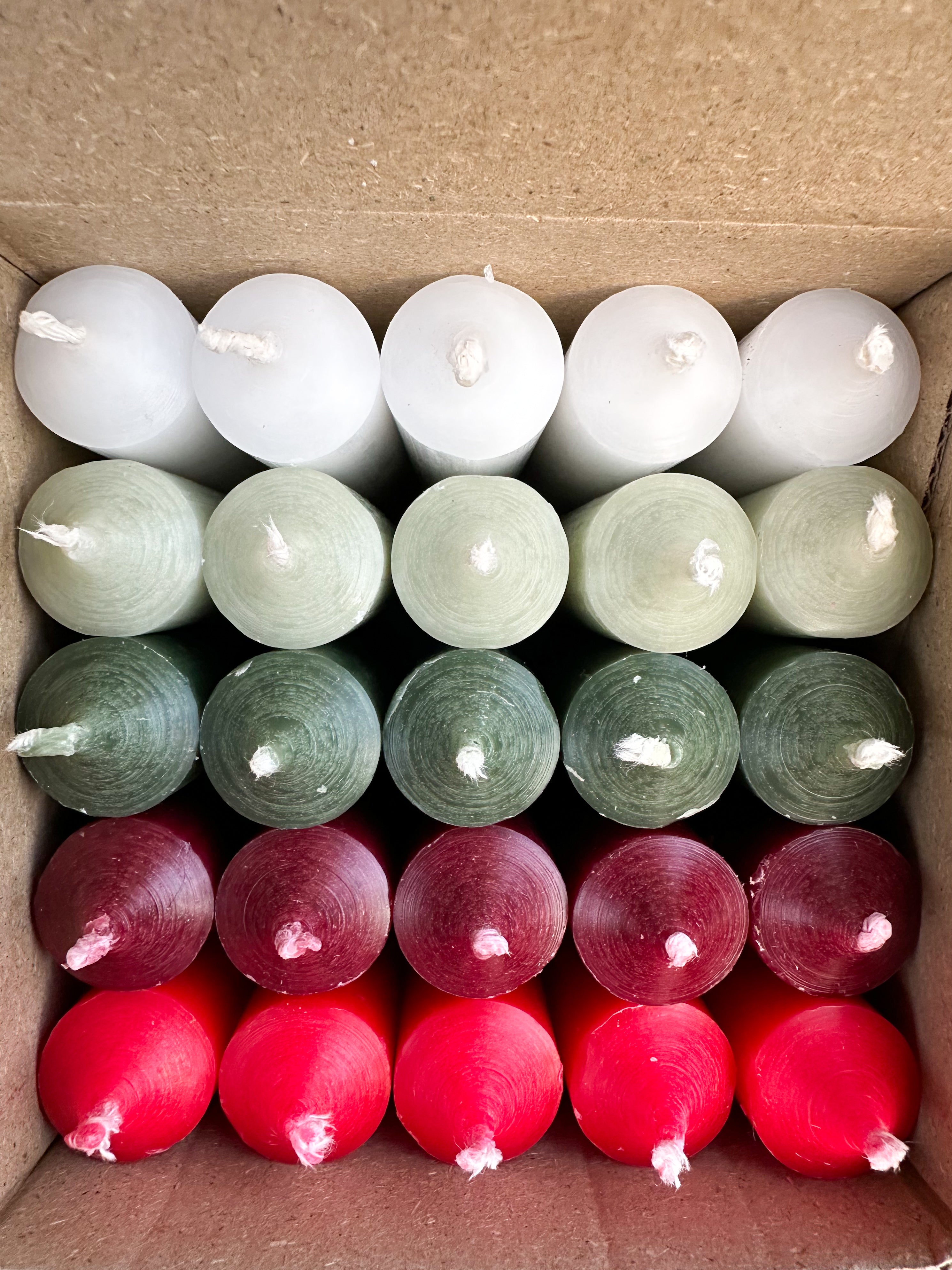 25er Box/ Set "Weihnacht.lich" kurze Stabkerzen 10 x 2,2 cm