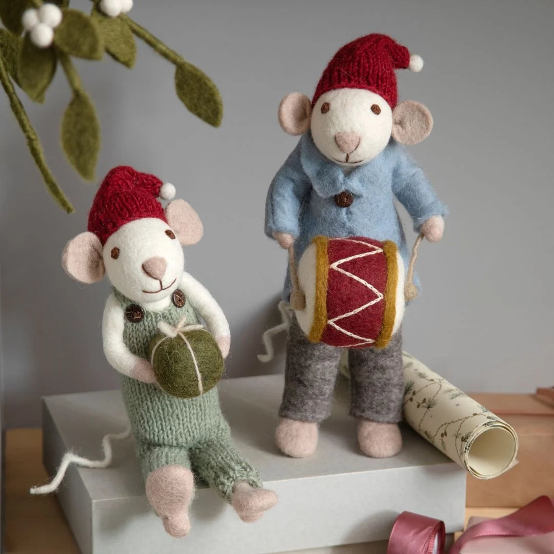 Weihnachtsmaus/ Orchester Maus weiß mit Trommel - 27 cm