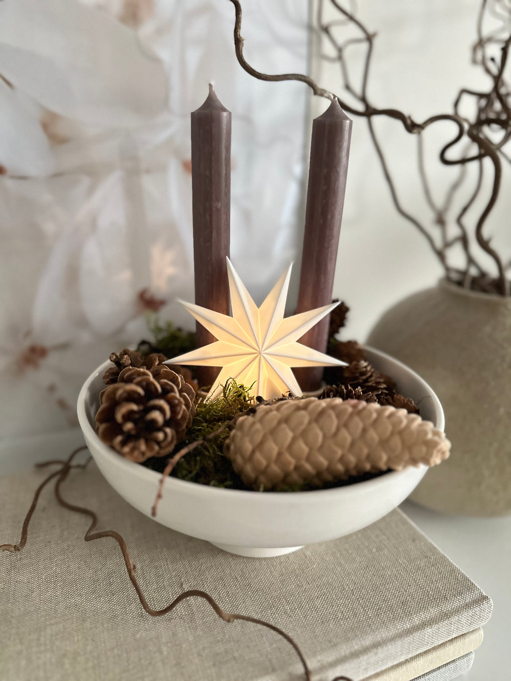 LED Leuchtstern/ Fensterstern 9 Zacken, weiß  Ø 11,5 cm mit Batteriefach und Timer