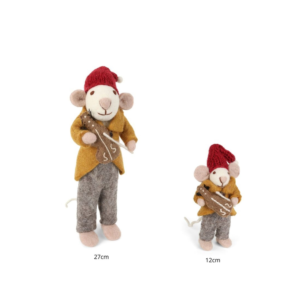 Weihnachtsmaus/ Orchester Maus weiß mit Violine - 27 cm
