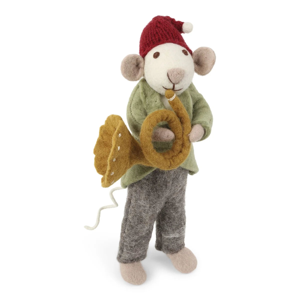 Weihnachtsmaus/ Orchester Maus weiß mit Trompete - 27 cm
