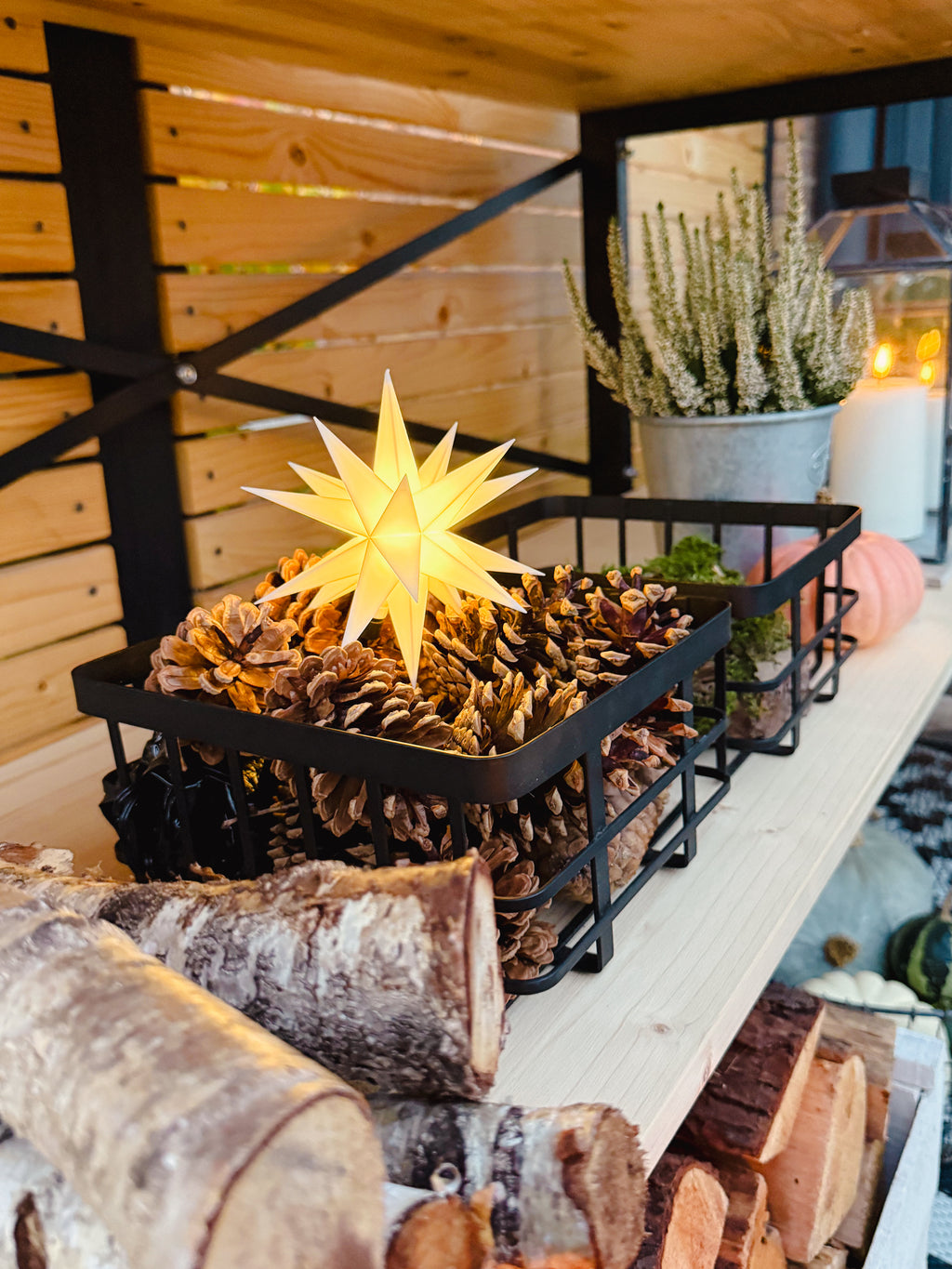 Outdoor LED Leuchtstern/ Mini-Kunststoffstern für aussen , weiß  Ø 12cm mit Batteriefach und Timer