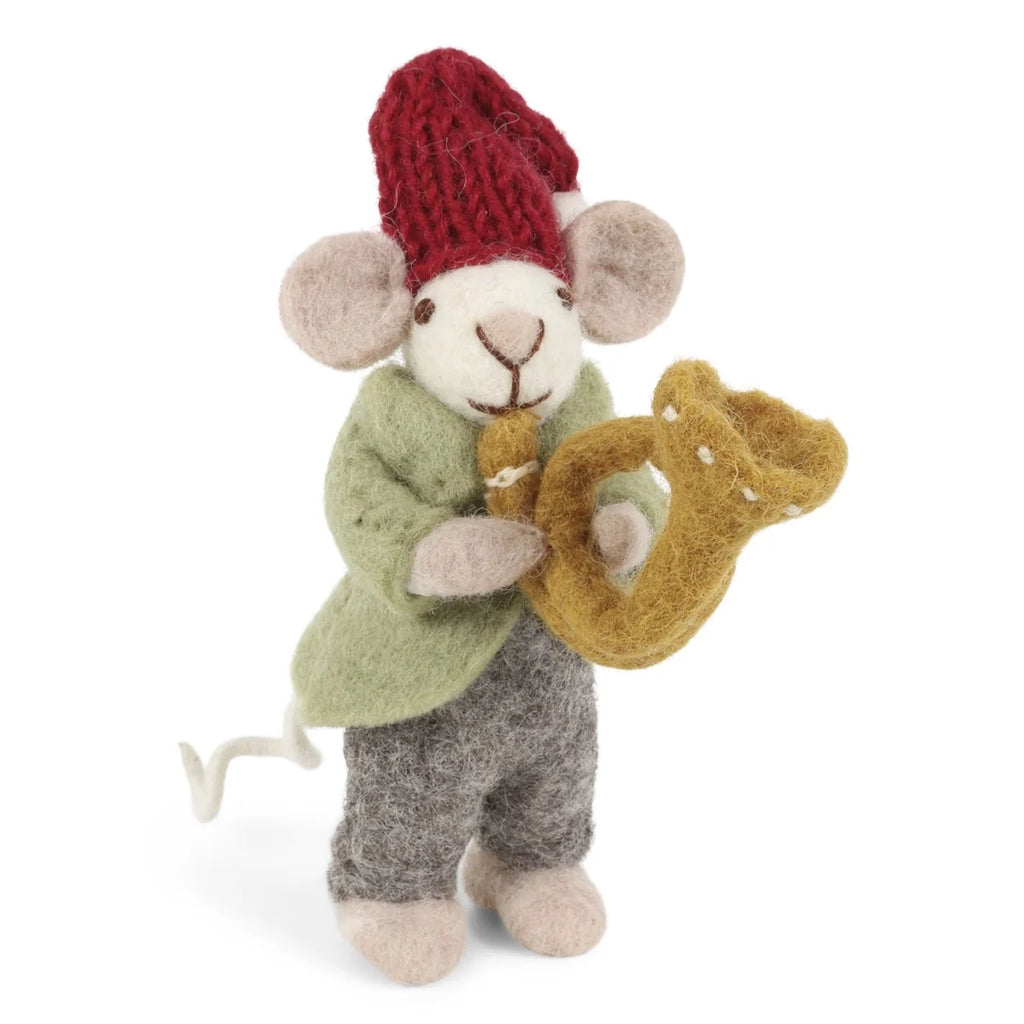 Weihnachtsmaus/ Orchester Maus weiß mit Trompete - 11 cm