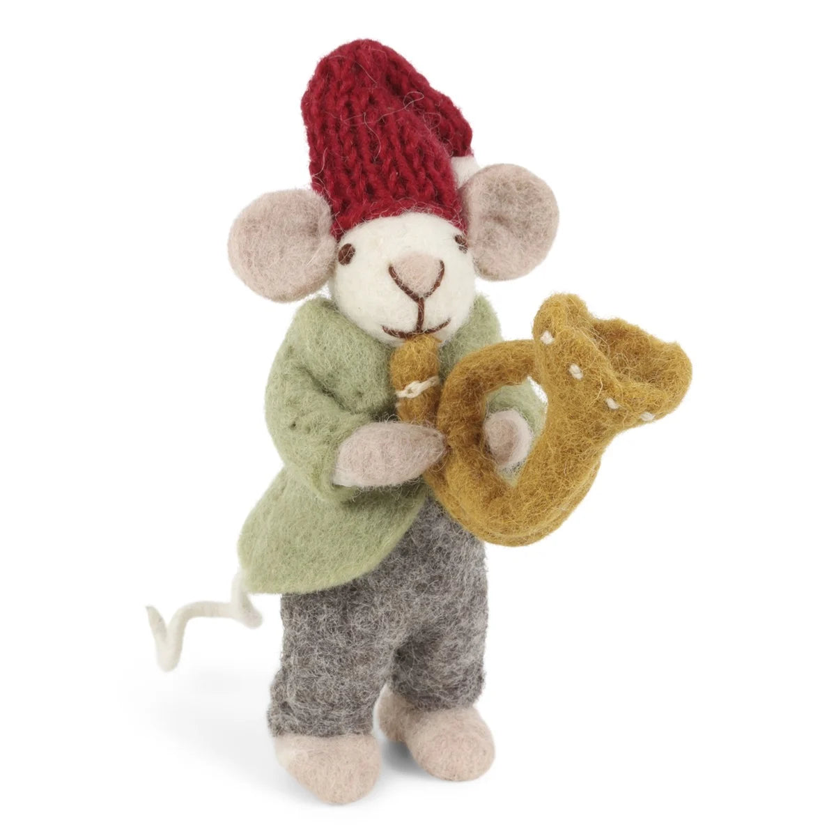 Weihnachtsmaus/ Orchester Maus weiß mit Trompete - 11 cm