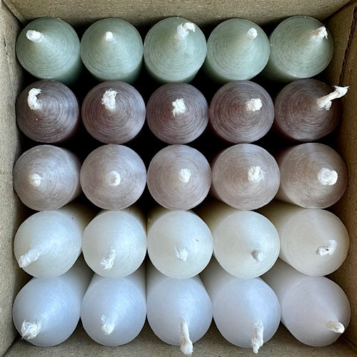 25er Box/ Set "Gemüt.lich" kurze Stabkerzen 10 x 2,2 cm