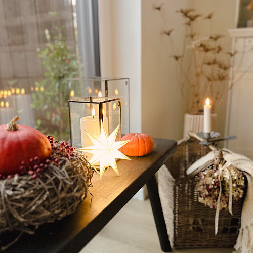 LED Leuchtstern/ Fensterstern 9 Zacken, weiß  Ø 15 cm mit Batteriefach und Timer