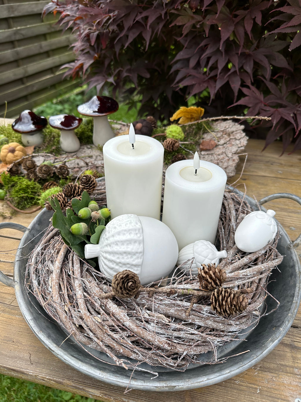 Tablett/ Dekoteller/ Platte Zink mit Griffen - Ø 36 cm