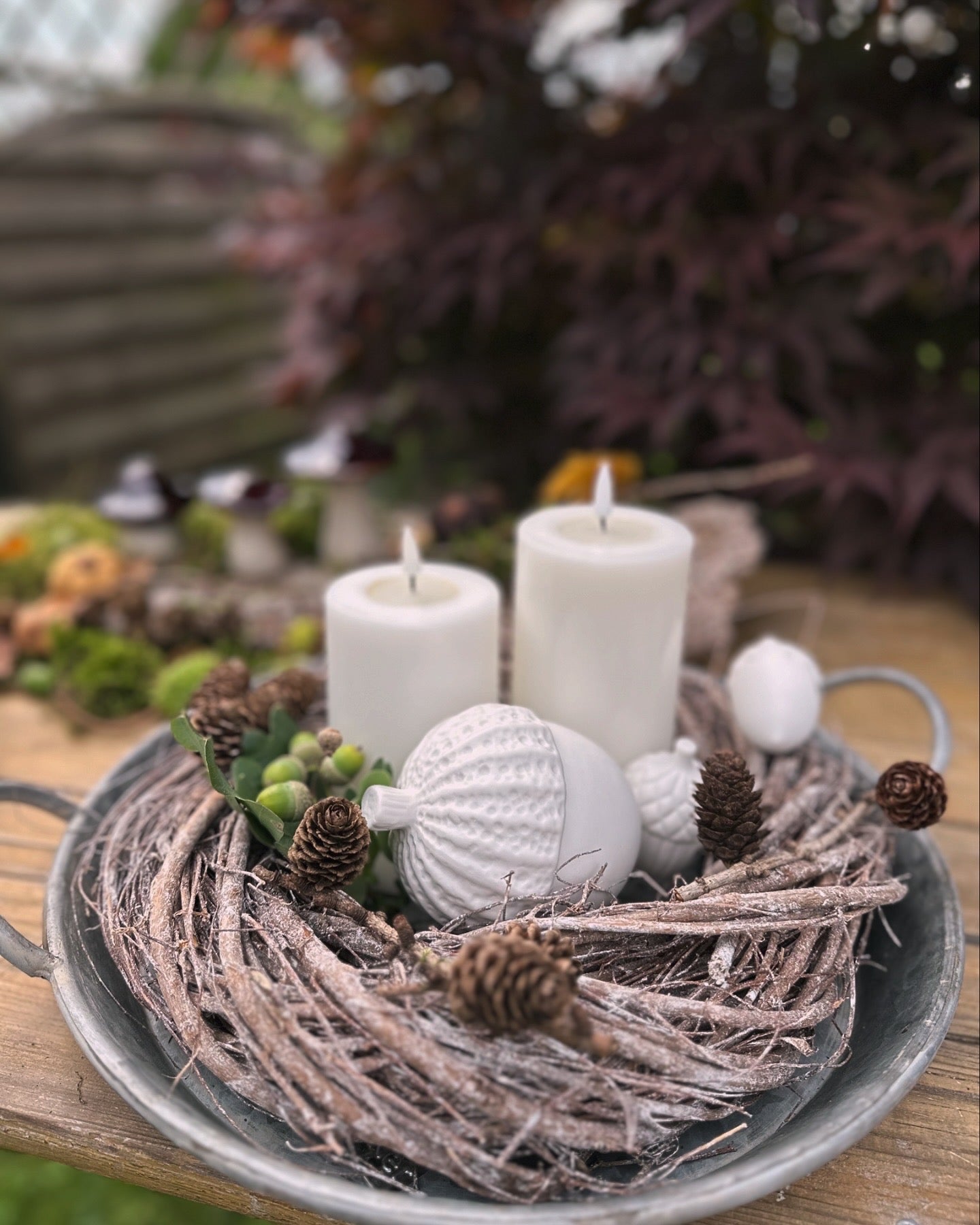 Tablett/ Dekoteller/ Platte Zink mit Griffen - Ø 36 cm