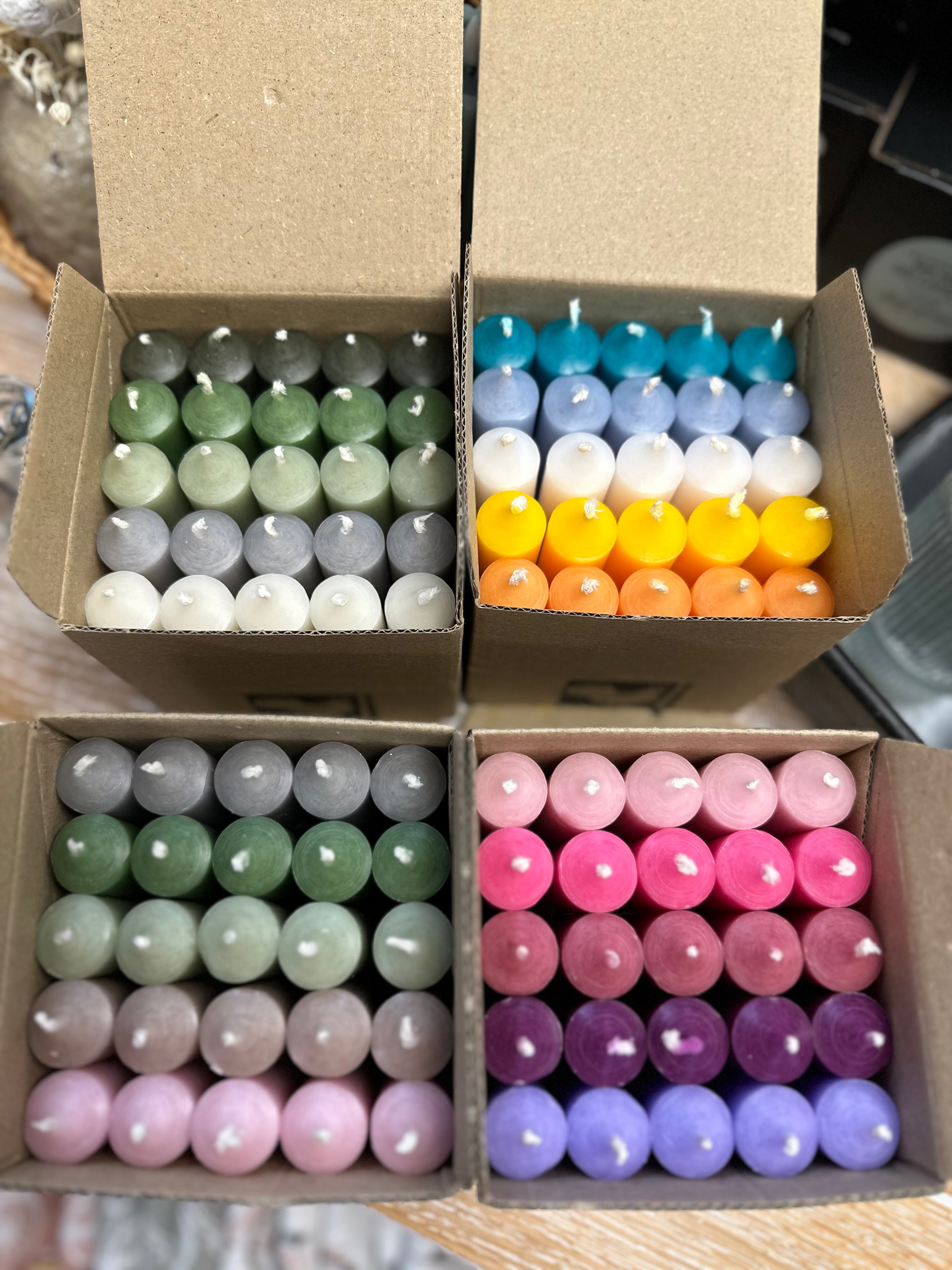 25er Box/ Set "Rosa.lich" kurze Stabkerzen 10 x 2,2 cm