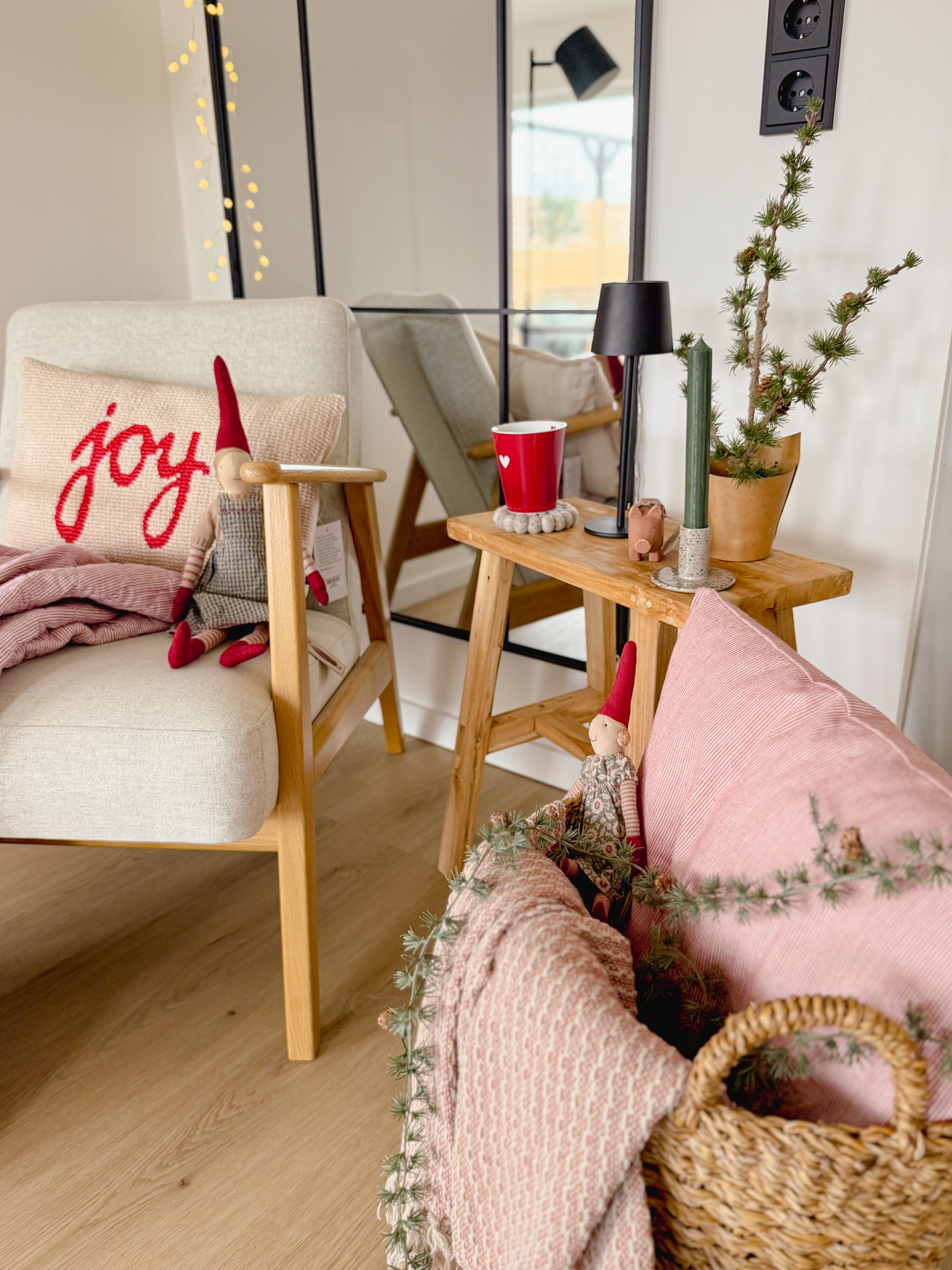 Kissen Joy, beige/ rot - 30x50 cm