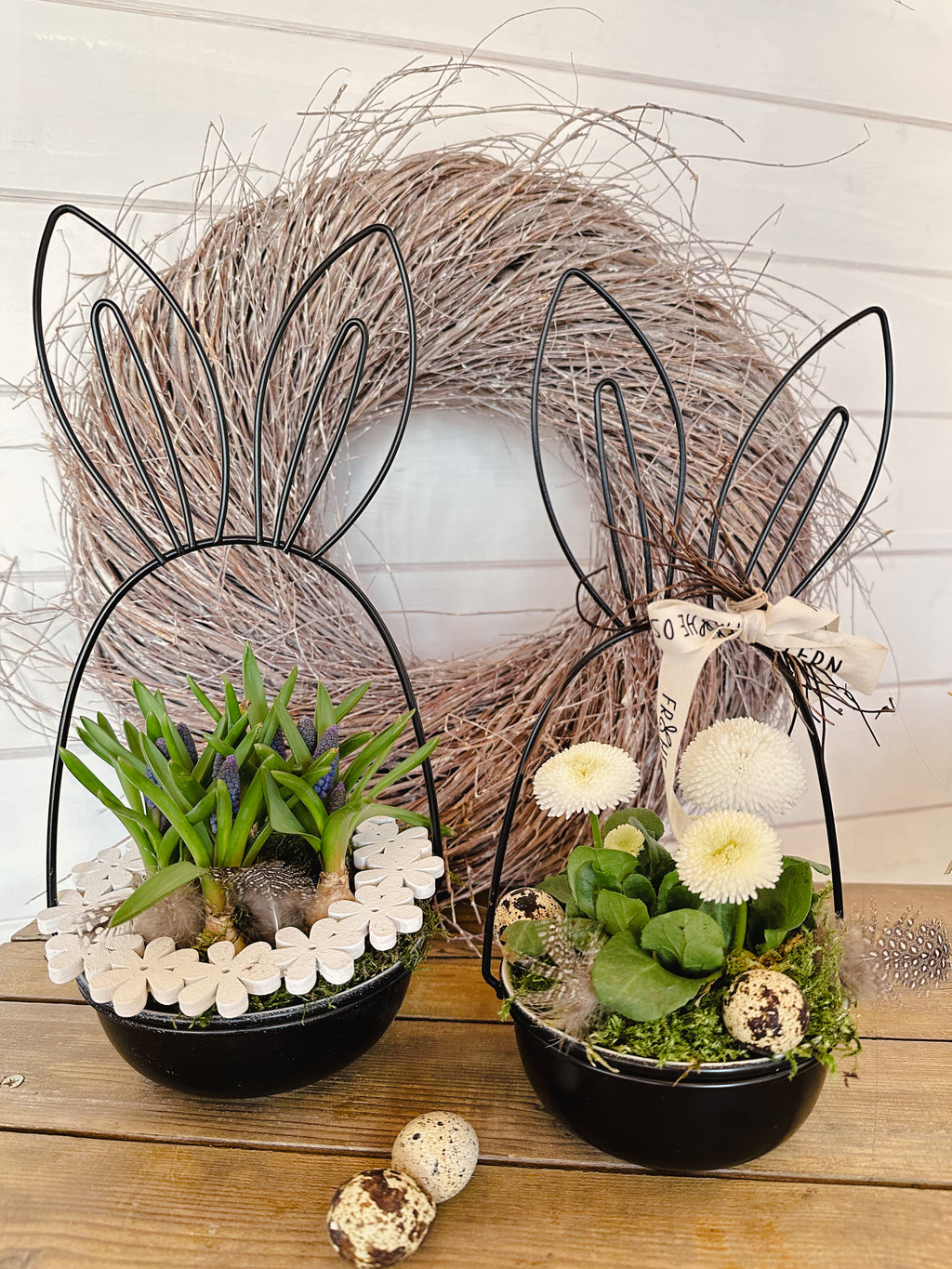 Kranz Holz Blumen, weiß -  Ø 15 cm