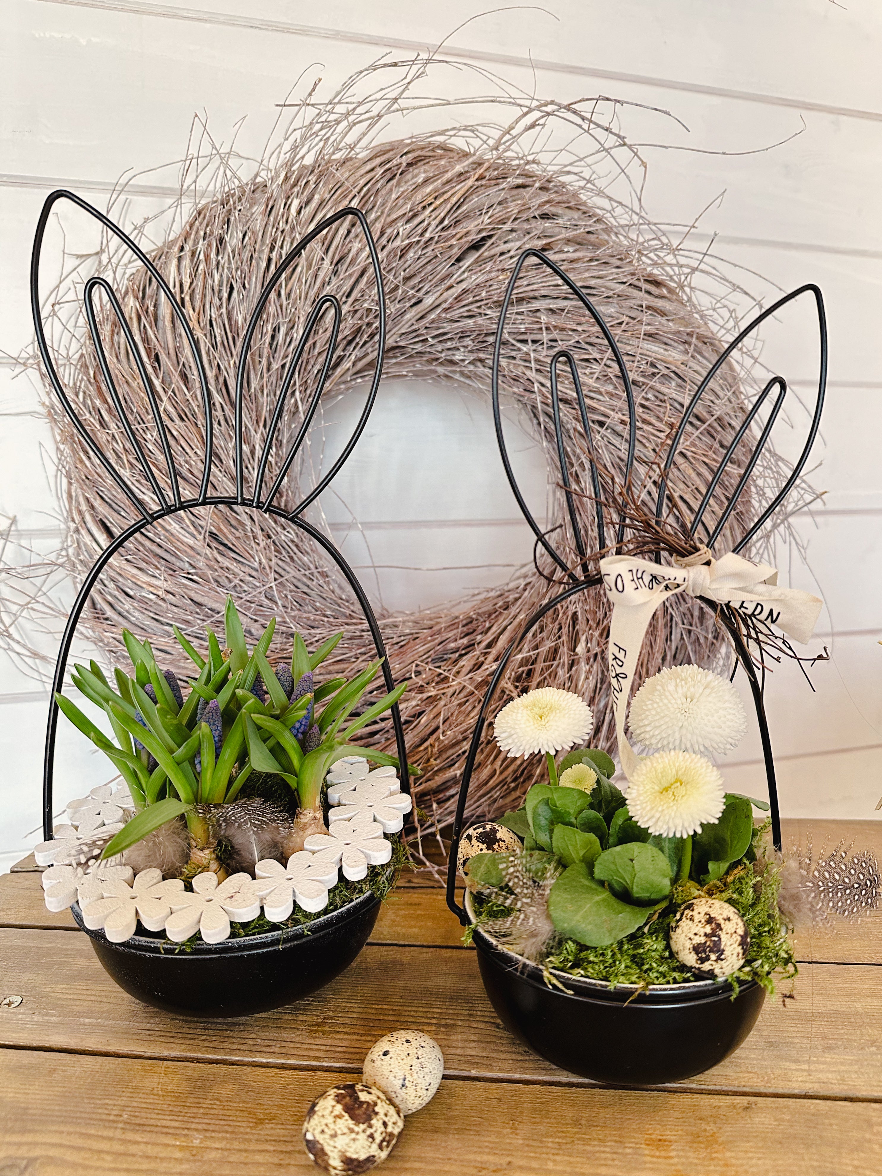 Kranz Holz Blumen, weiß -  Ø 15 cm