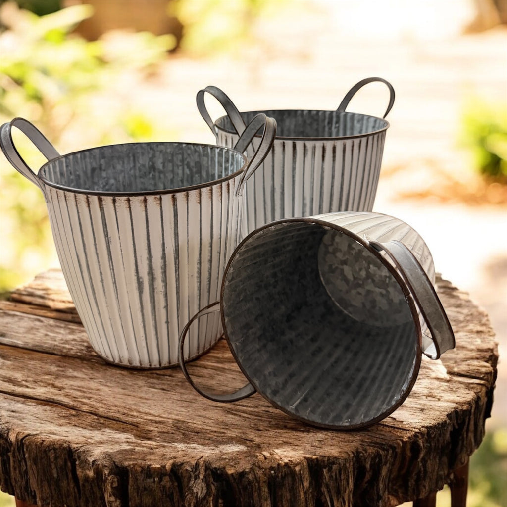 Topf/ Übertopf mit Griffen, 3 Stück im Set - Zink