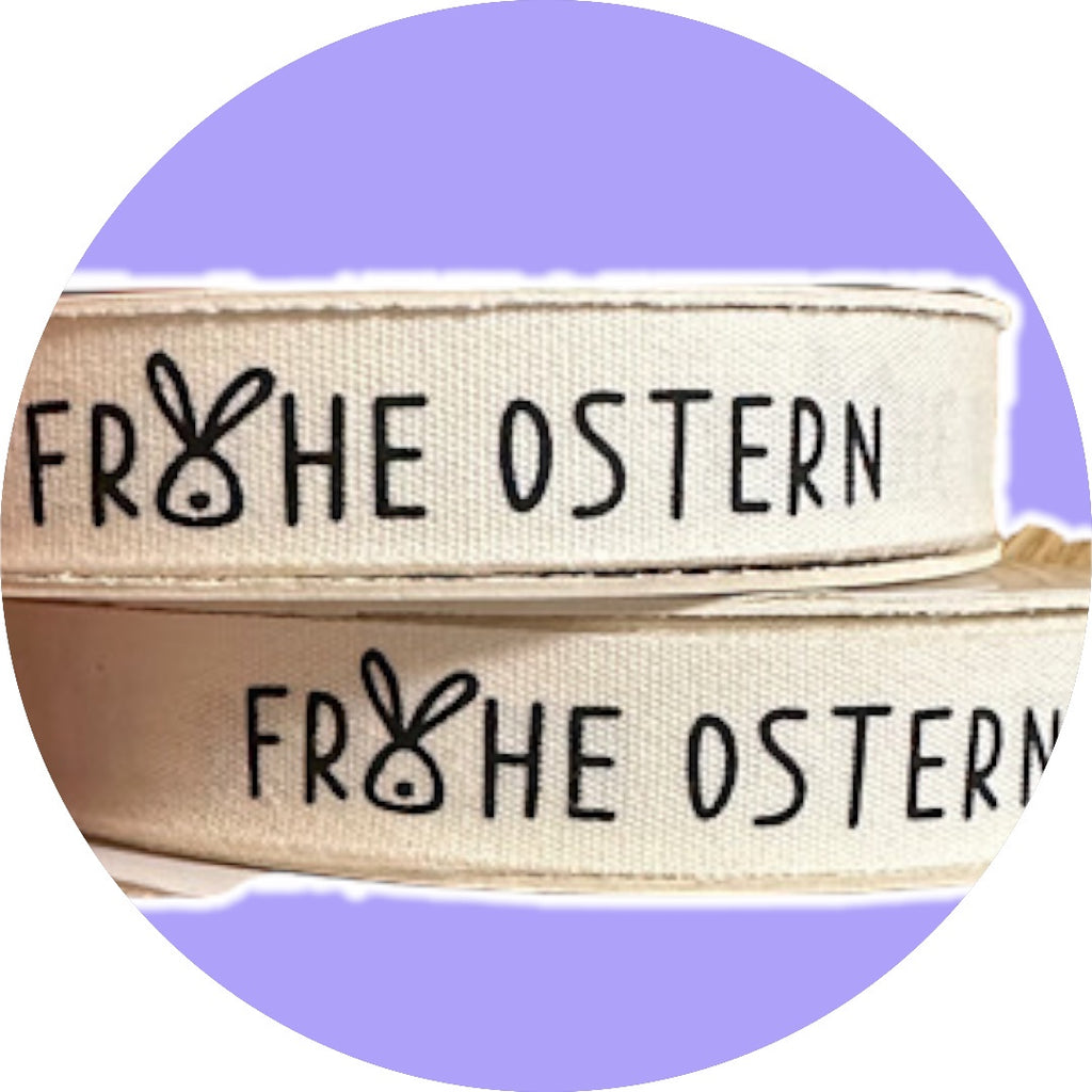 2 Meter Band Baumwolle "Frohe Ostern", creme - Geschenkband