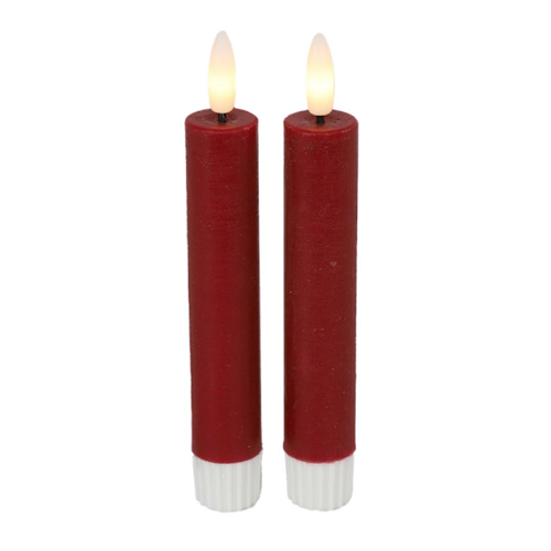 LED Stabkerzen, Rustik Optik, rot 2er-Set - 15cm