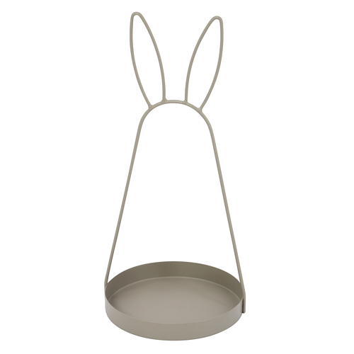 Tablett Metall/ Dekotablett mit Hasenohren, taupe - H: 39 cm