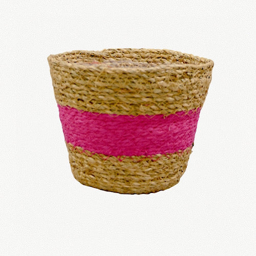 Topf/ Übertopf/ Korb Seegras natur/ pink -  ⌀ 13 cm