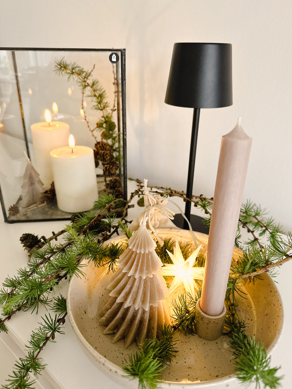 Deko-Kerze Tannenbaum/ Baum, taupe - 8 cm