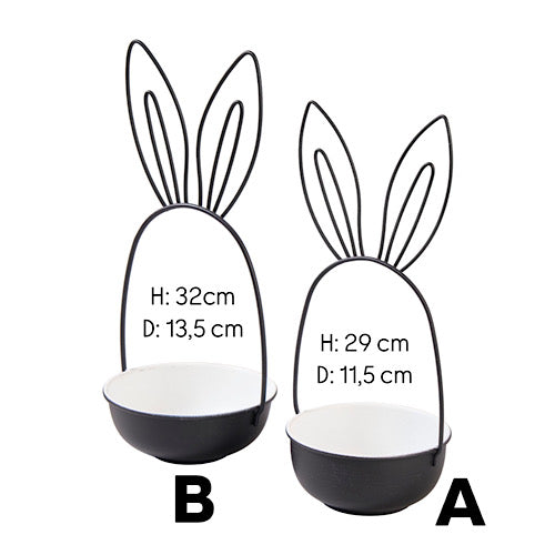 Pflanzschale/ Schale Metall mit Hasenohren, schwarz - 2 Größen