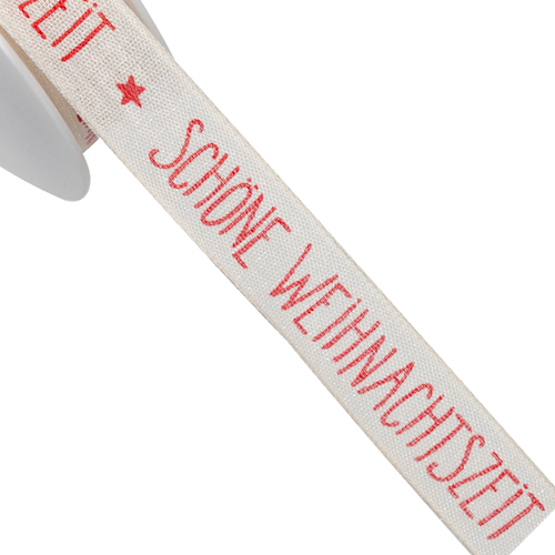 2 Meter Band  "Schöne Weihnachtszeit", creme/ rot - Geschenkband