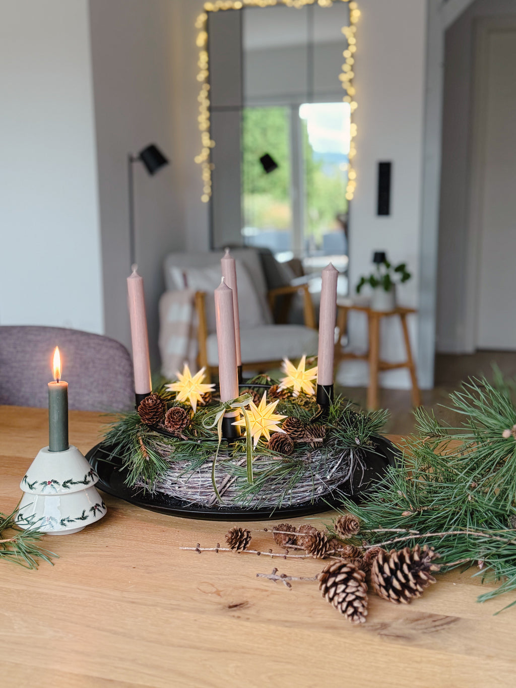 LED Sternenkette/ Babysternenkette 18 Zacken, weiß, 3 Sterne  Ø 8cm mit Batteriefach und Timer