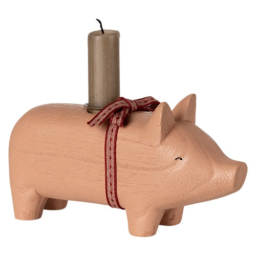 Kerzenschwein/ Holzschwein für normale Stabkerzen, medium - rosa