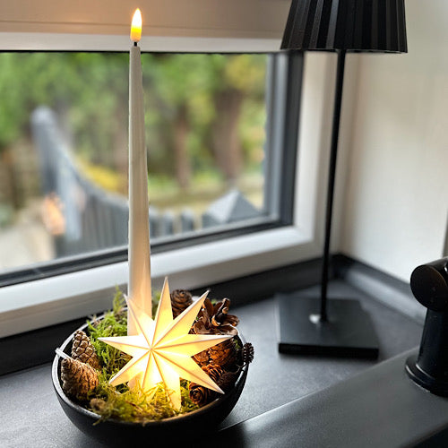 LED Leuchtstern/ Fensterstern 9 Zacken, weiß  Ø 11,5 cm mit Batteriefach und Timer