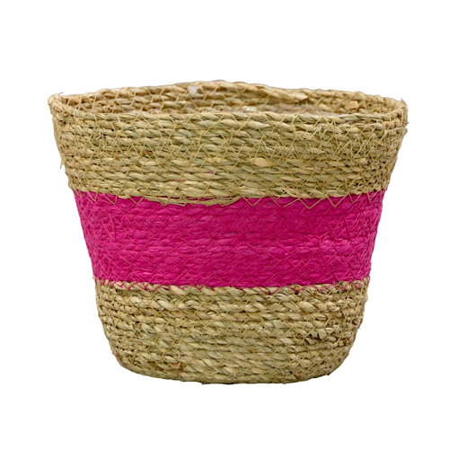 Topf/ Übertopf/ Korb Seegras natur/ pink -  ⌀ 16 cm