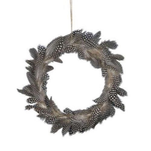 Kranz Perlhuhnfedern zum Hängen, natur -  Ø 22 cm