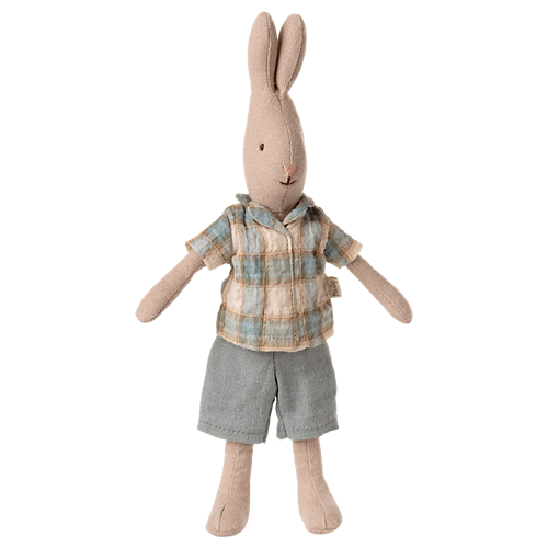 Kaninchen/ Hase, Größe 1 - Junge mit kariertem Shirt und Shorts - 24 cm