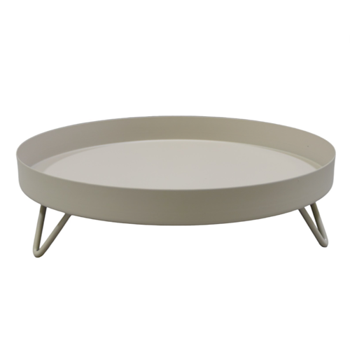 Tablett Metall/ Dekotablett mit Füßen, taupe - D: 25 cm