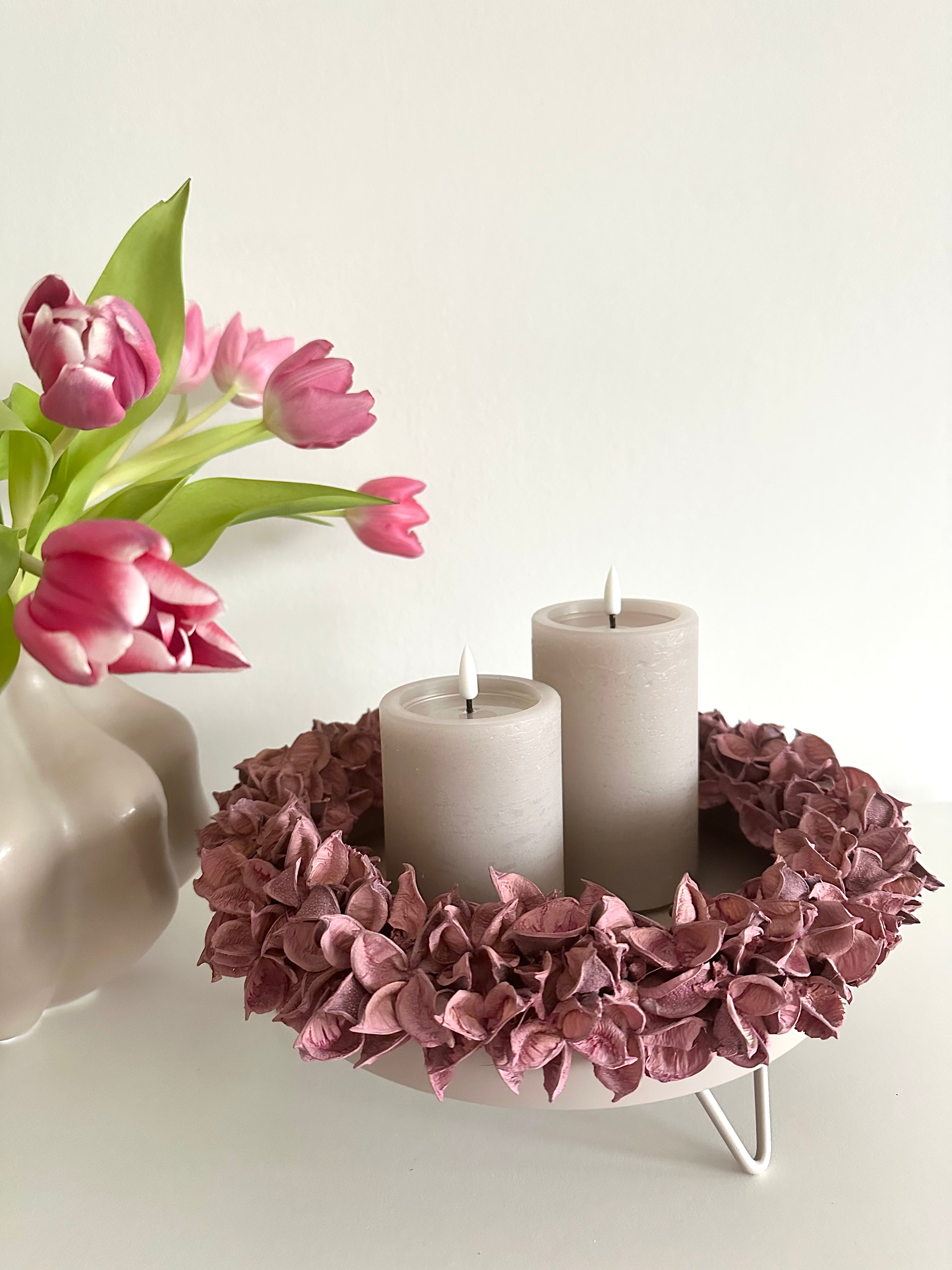 Tablett Metall/ Dekotablett mit Füßen, taupe - D: 25 cm