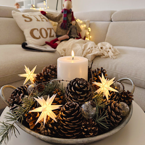 LED Sternenkette/ Babysternenkette 18 Zacken, weiß, 3 Sterne  Ø 8cm mit Batteriefach und Timer