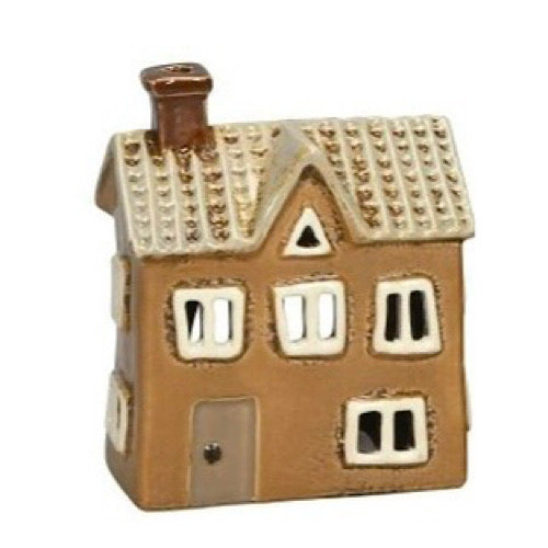 Lichthaus/ Haus für Teelicht, caramellfarbenes Haus/ helles Dach - H: 12,5 cm