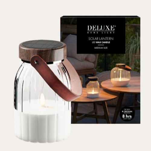 LED Glaslaterne/ Solarlaterne, Deluxe Homeart, Echtwachs  - Ø 17 cm