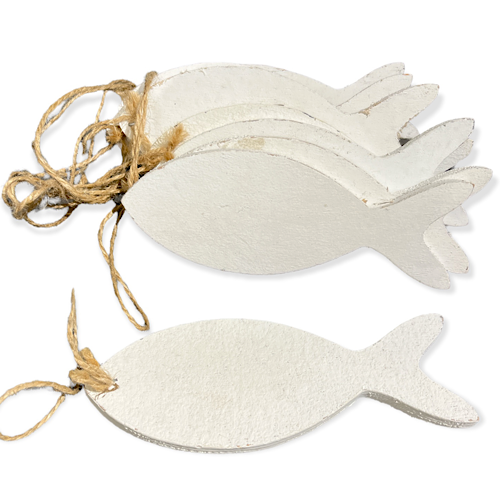 Anhänger Fisch, Holz 15 cm - weiß