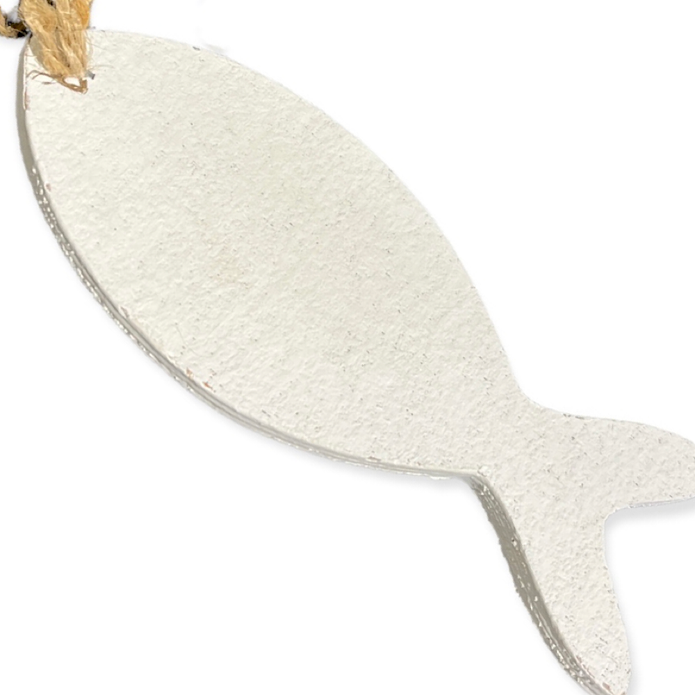 Anhänger Fisch, Holz 15 cm - weiß