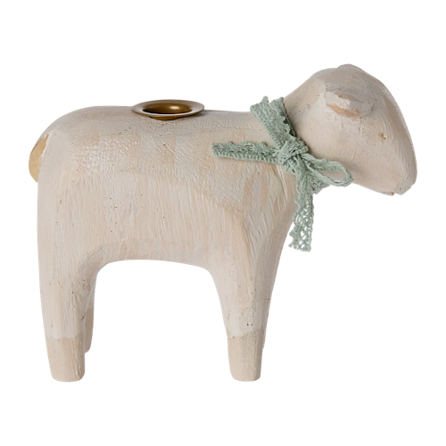 Kerzenhalter Lamm für dünne Stabkerzen - Schleife Minze