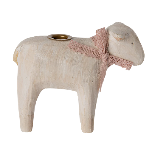 Kerzenhalter Lamm für dünne Stabkerzen - Schleife Rosé