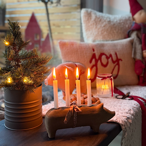Kerzenschwein/ Kerzenständer Advent für dünne Stabkerzen - Adventsschwein