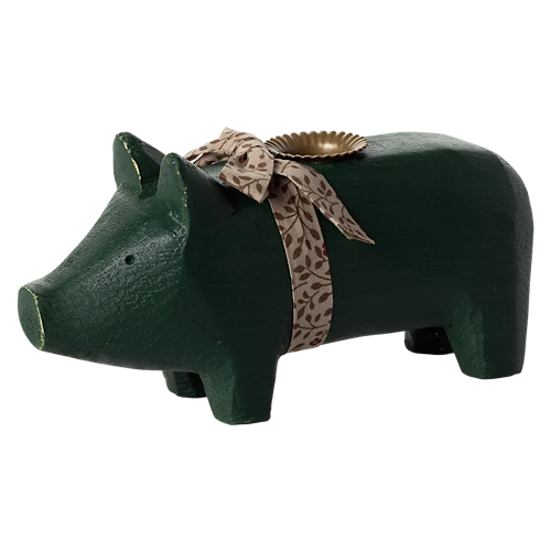 Kerzenschwein/ Holzschwein für normale Stabkerzen, medium - dunkelgrün