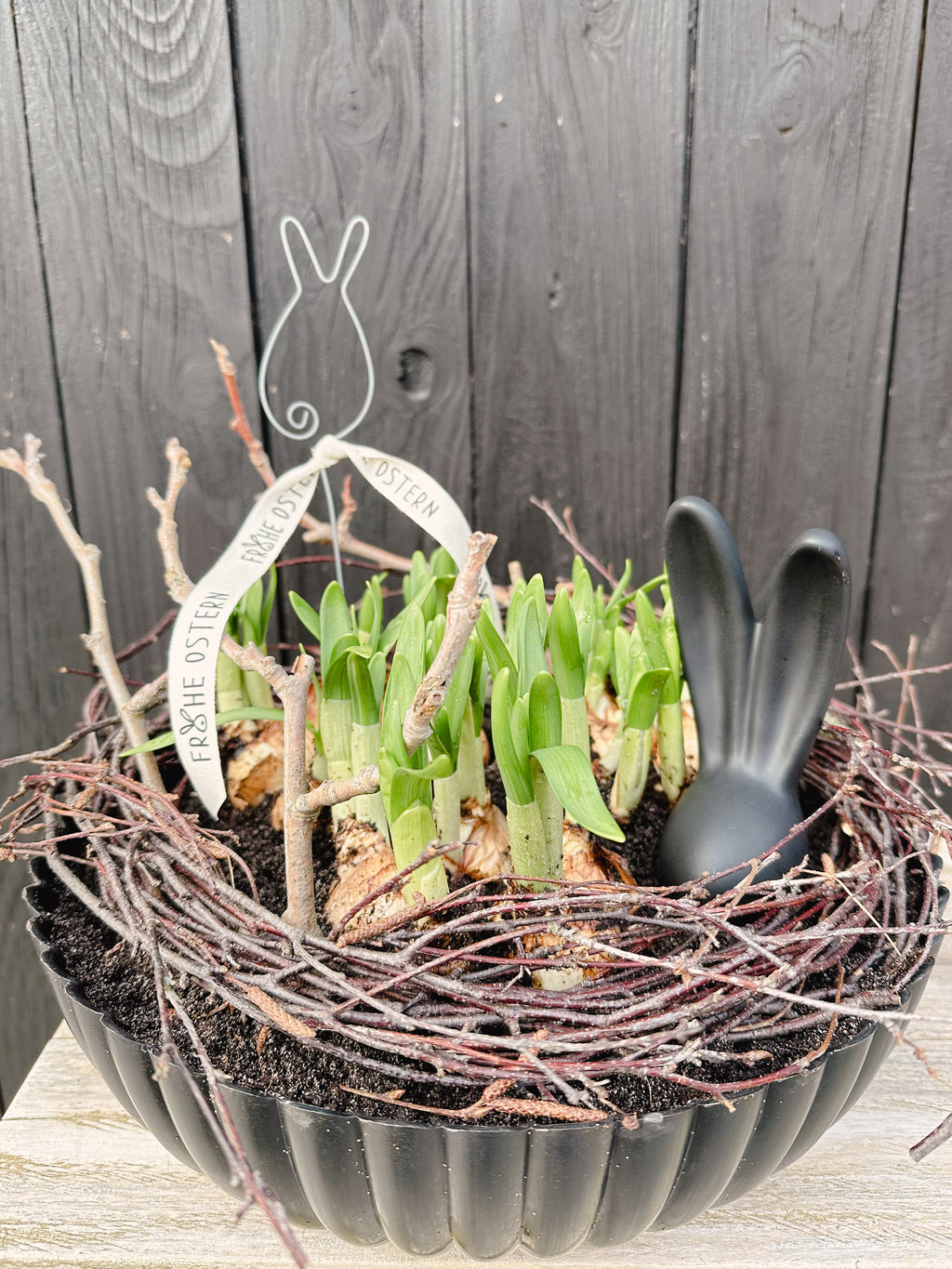 2 Meter Band Baumwolle "Frohe Ostern", creme - Geschenkband