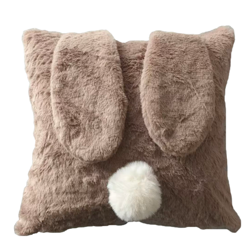 Kissen Hasenohren und Puschelschwänzchen, braun - 38 x 38 cm