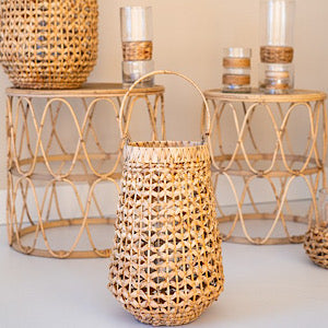 Windlicht Ola aus Schilf mit Glaseinsatz, Laterne - H: 43 cm