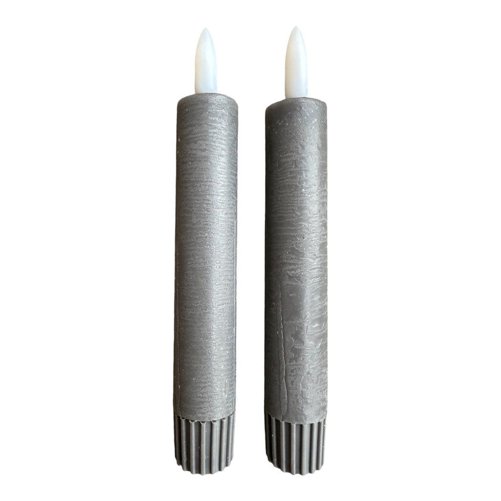 LED Stabkerzen, Rustik Optik, grau 2er-Set - 15cm